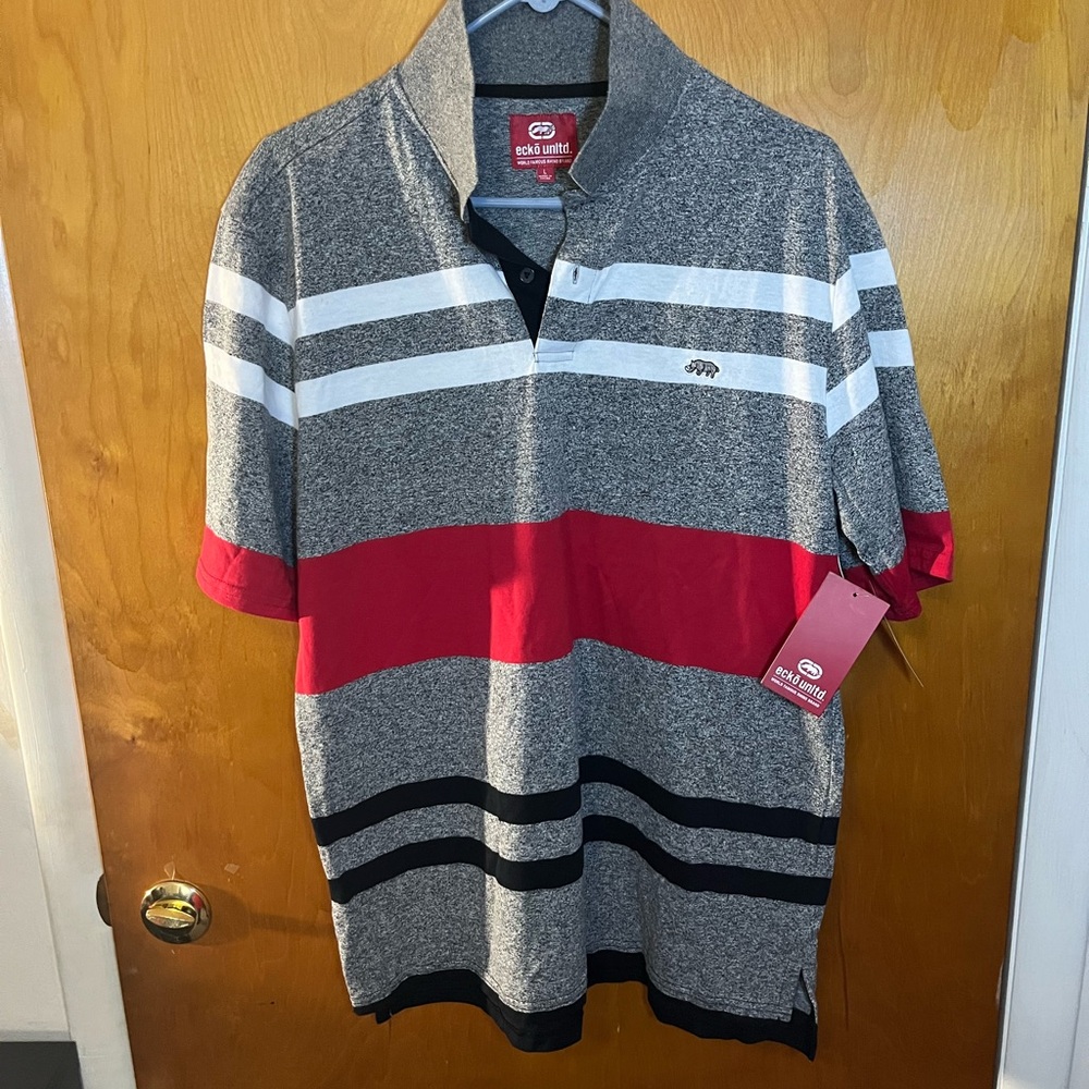 Ecko Unlimited Gray and Red Polo Shirt Casual Style